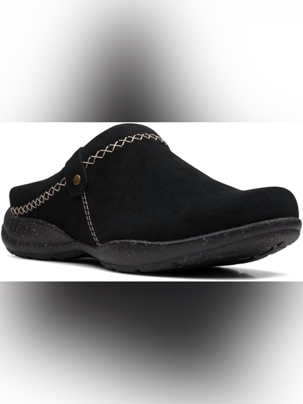Clarks Roseville Echo Black Suede Clog Comfort Cozy size 9.5